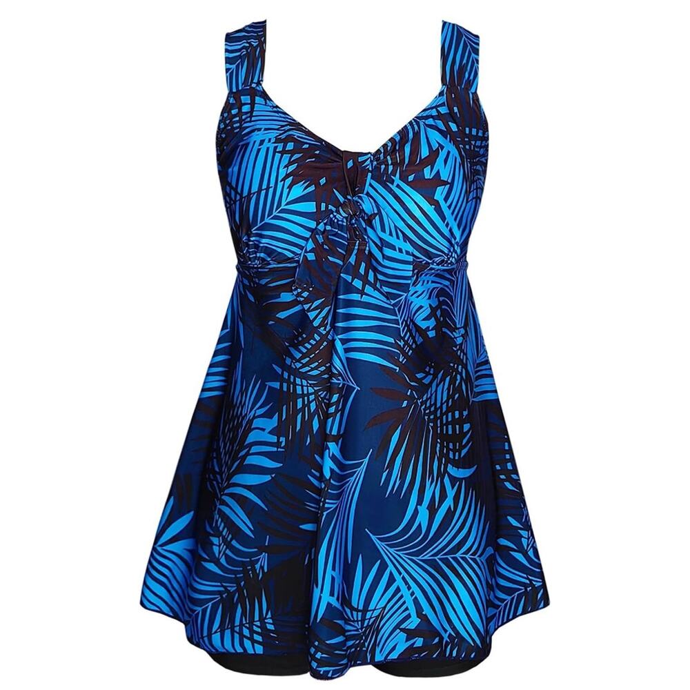 DANIFY Women’s Blue Black Palms Two Piece Swim-dress Plus Size 54 (US 22W) NEWg